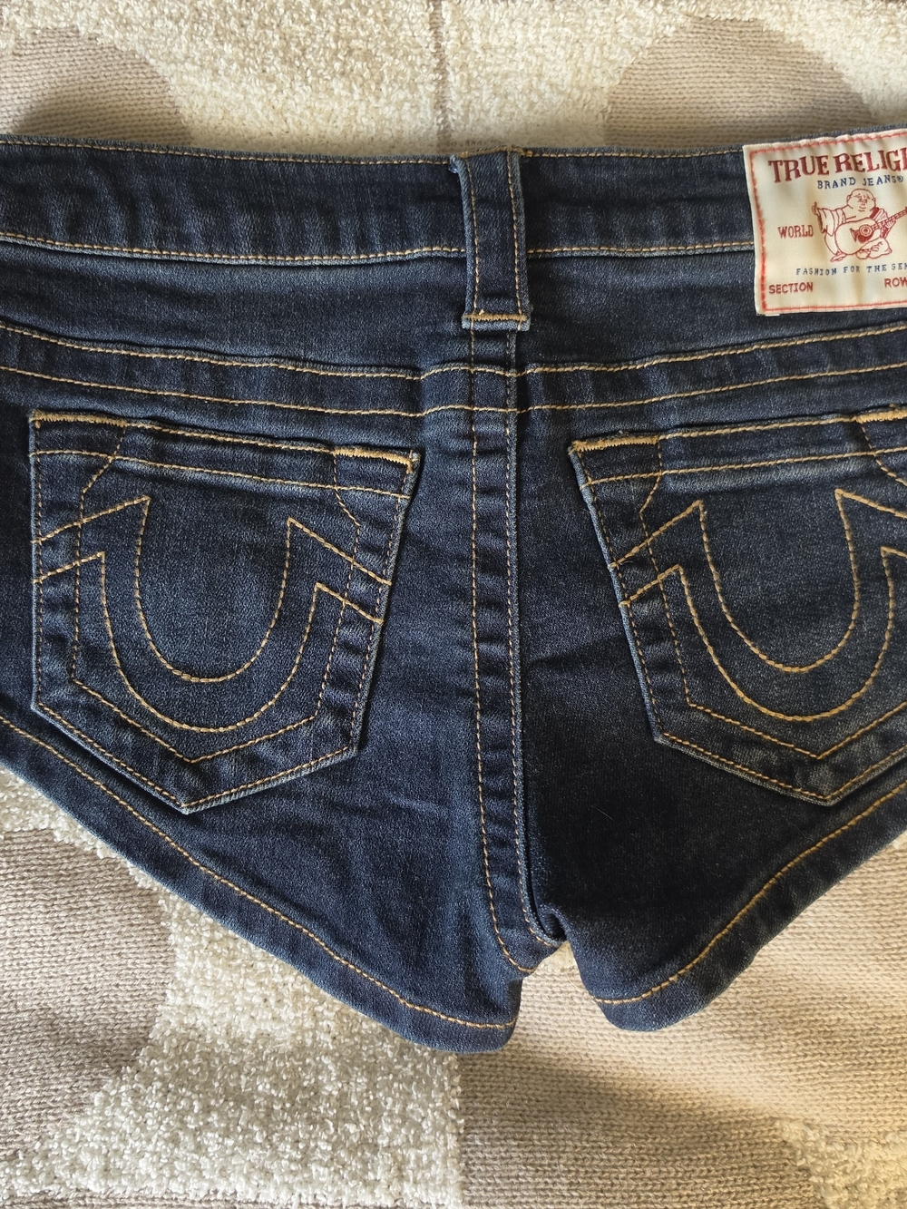 True Religion Women's Dark Indigo Denim Cutoff Shorts with Contrast Stitching - Picture 3 of 5
